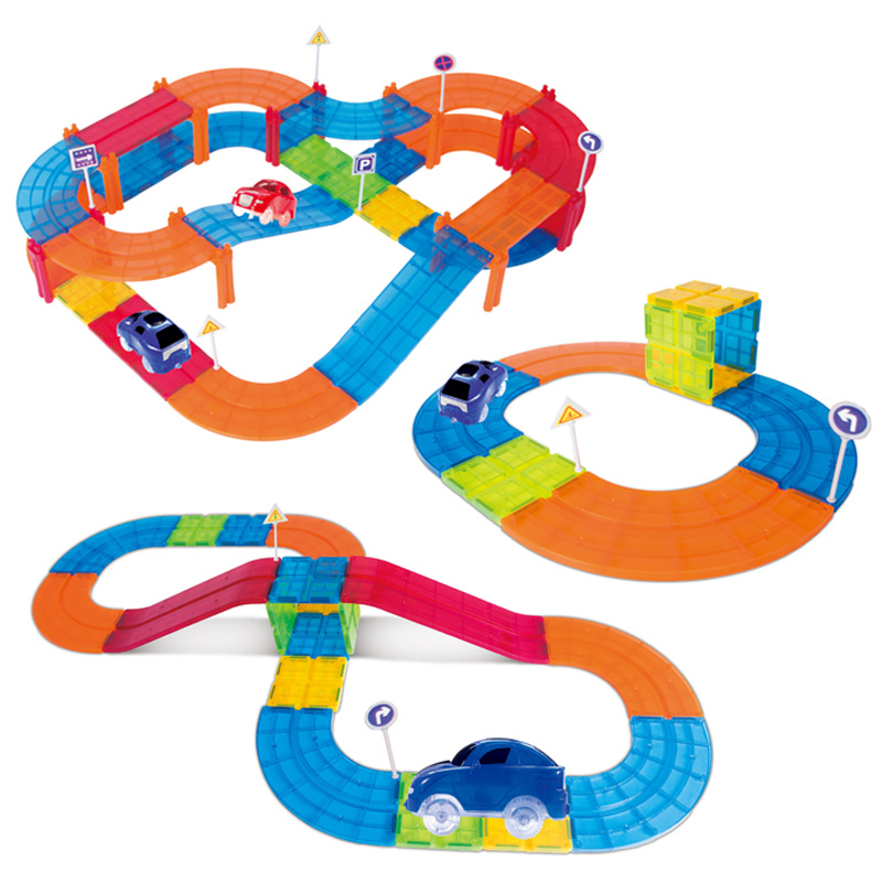 Flexible Magnetic Race Track Building Set with Light-Up Cars