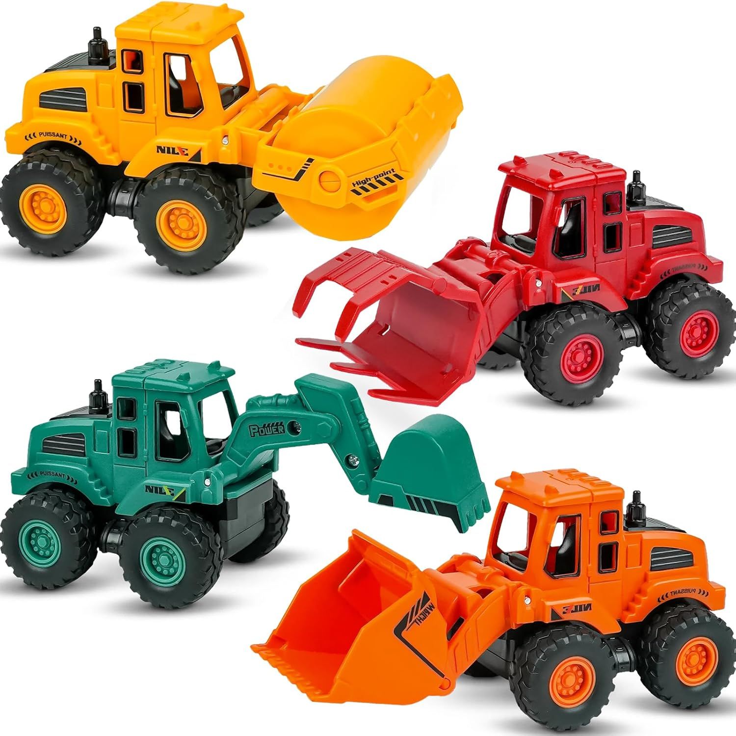 Friction-Powered Construction Vehicles Set - 4 Engineering Trucks