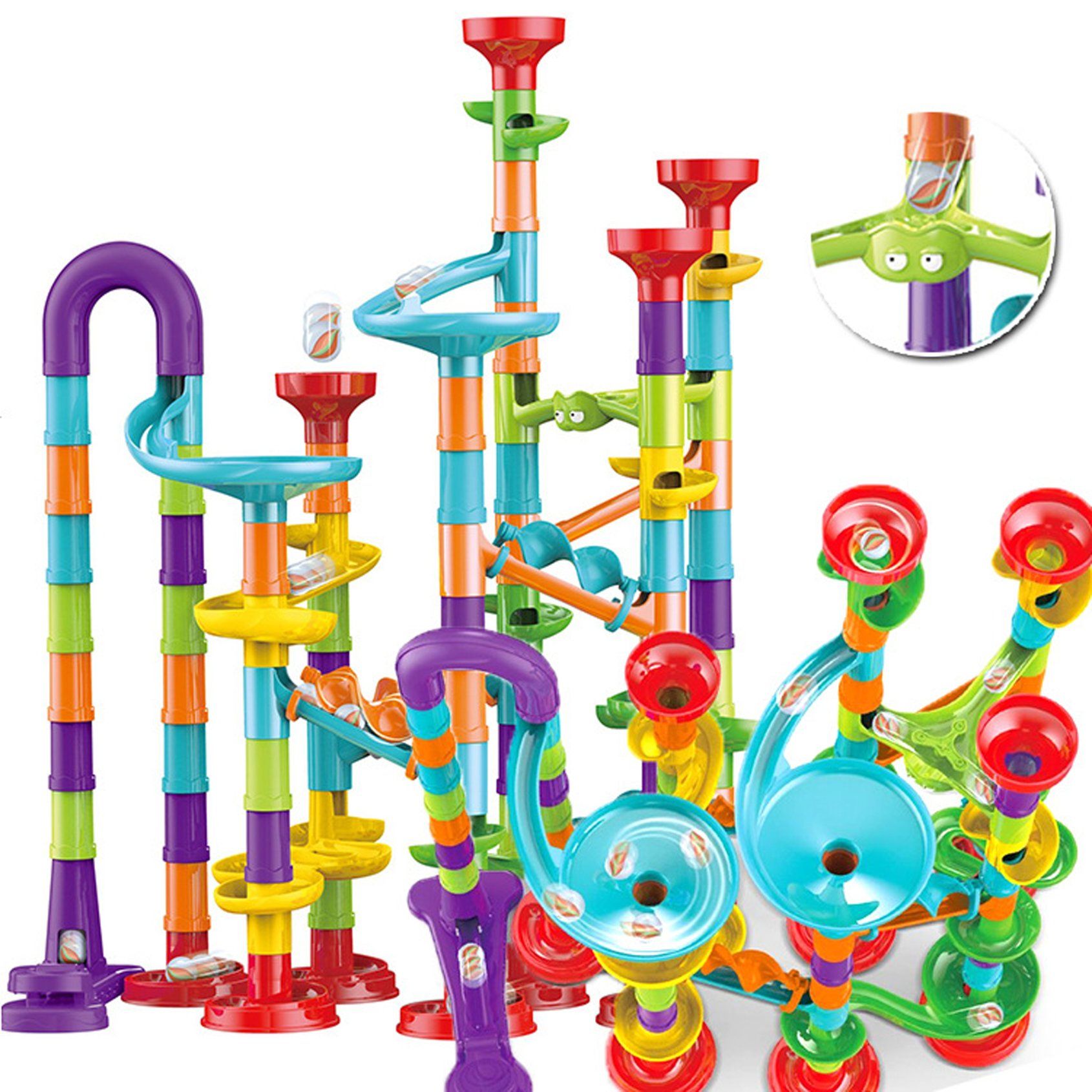Glowing Marble Run 80-Pc Set with 15 Glow-in-Dark Marbles