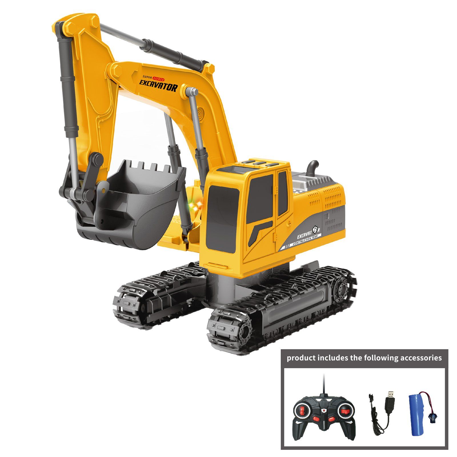 6CH Alloy RC Excavator with LED Lights & Music