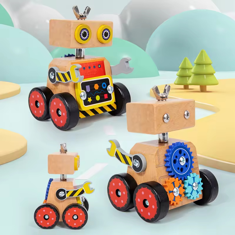 Wooden Robot Screw & Nut Assembly Building Block Set