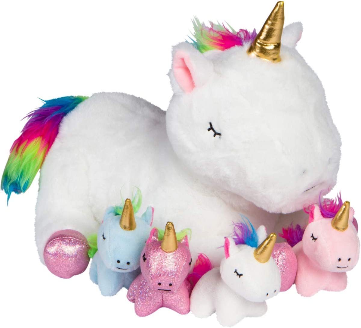 Mommy Unicorn Plush Set with 4 Baby Unicorns