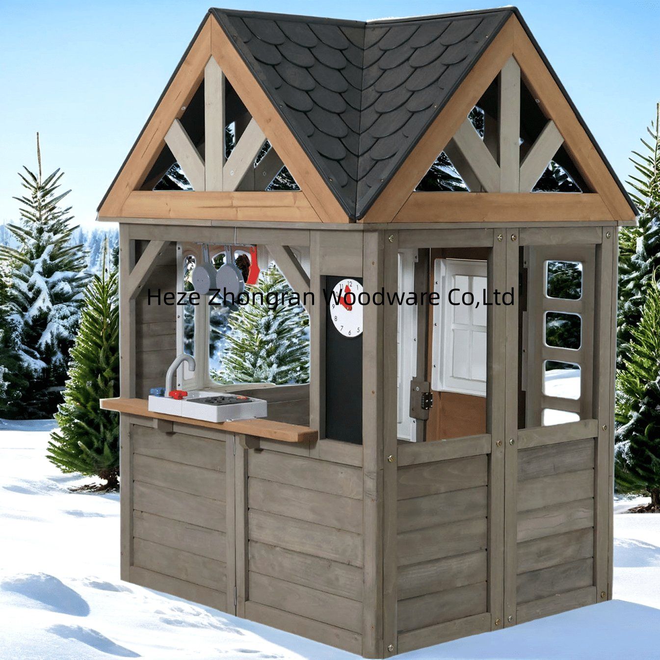 Outdoor Wooden Garden Playhouse with Window and Doorbell