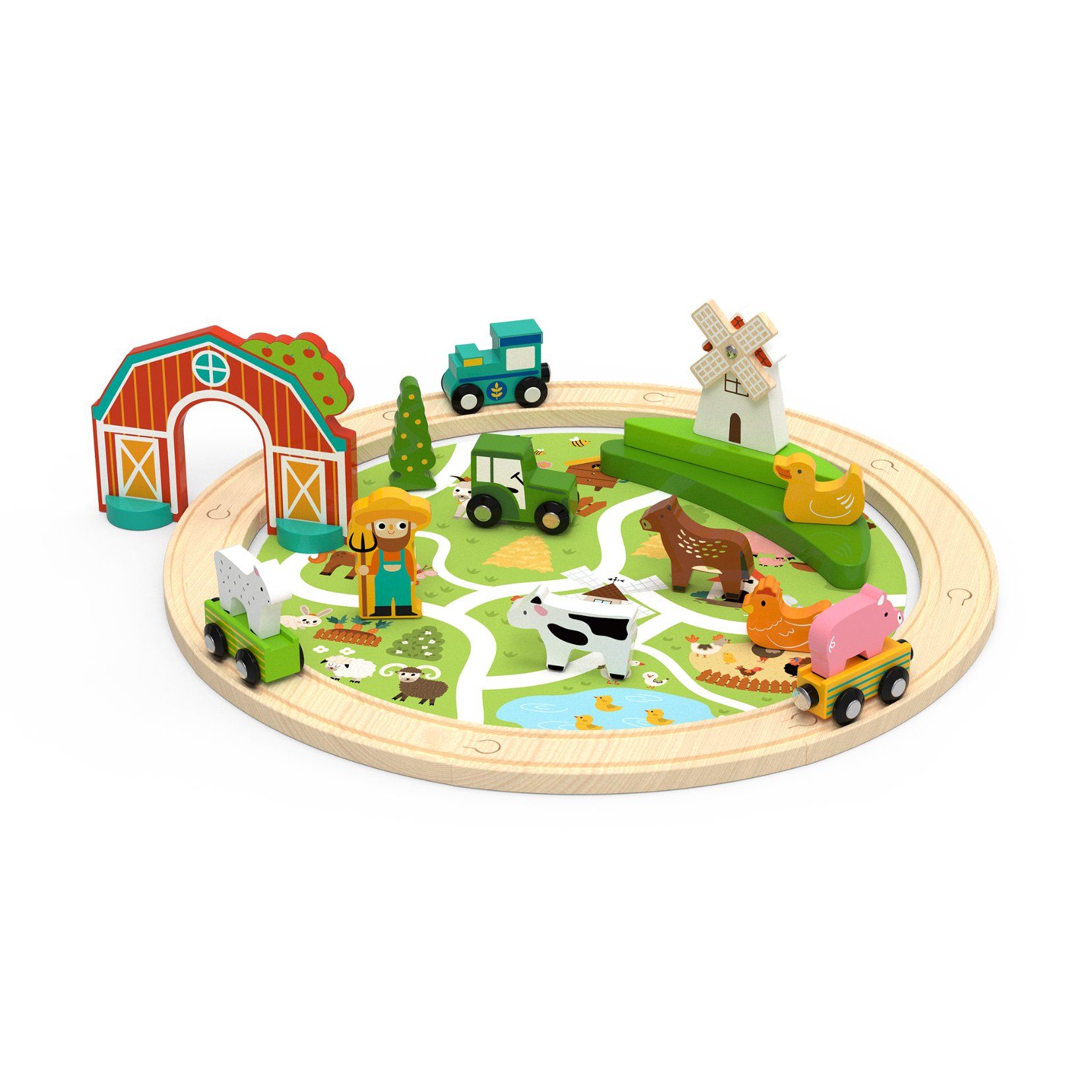 Farm Wooden Railway Starter Set with 8 Curved Tracks